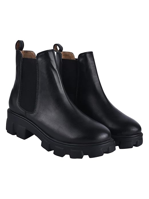 Women's Chunky Chelsea Boots – Ankle Booties with Lug Sole, Slip-On Elastic Side Panels, Stylish Fall/Winter Footwear