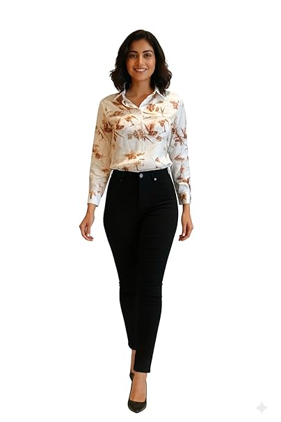 Amazon Brand - INKAST Women Abstract Floral Printed Spread Collar Long Sleeves Casual Cami Shirt