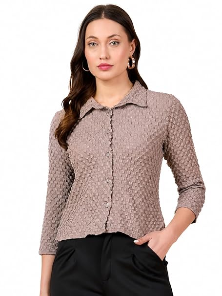 Amazon Brand - INKAST Women Regular Botton Down Shirt | 3/4 Sleeve Top | Casual Shirt