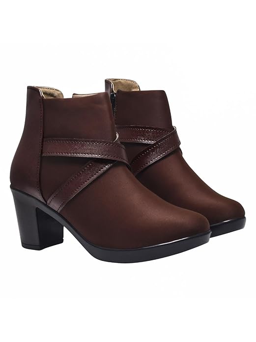 Shoetopia Women's Ankle Boots with Block Heel and Cross Strap Design – Stylish Comfortable Casual & Party Footwear