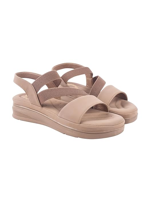 Shoetopia Women's Comfortable Sandals with Elastic Straps – Lightweight Wedge Heel, Open Toe, Slip-On Casual Footwear