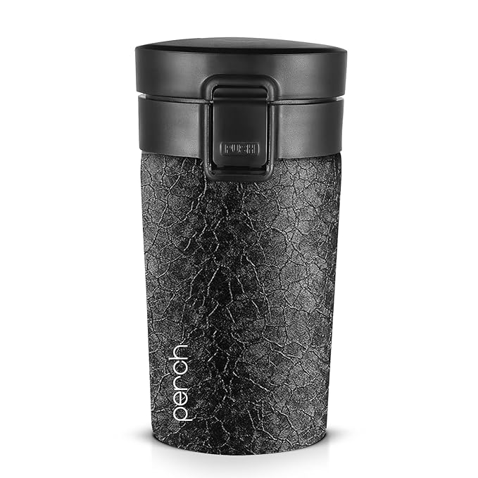 Perch Froste Insulated Travel Coffee Mug | 260ml Stainless Steel Thermal Cup | Hot & Cold Spill Proof Tumbler with Leak Proof Lid | Portable Mug for Office, Men & Women – Black