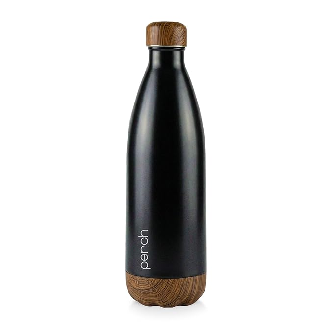 Perch Retro Hot and Cold Stainless Steel Water Bottle 980ml | Triple-Layer Vacuum Insulated Bottle| ISI Certified, Leakproof & BPA-Free | Ideal Gift for Men, Women & Parents | Wooden Black