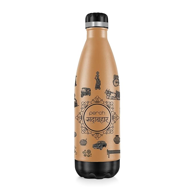 Perch Retro Hot & Cold Stainless Steel Water Bottle 980ml|Triple-Layer Vacuum Insulated 3D Printed Bottle|ISI Certified, Leakproof & BPA-Free Flask|Ideal Gift for Men, Women & Parents|Sadabahar