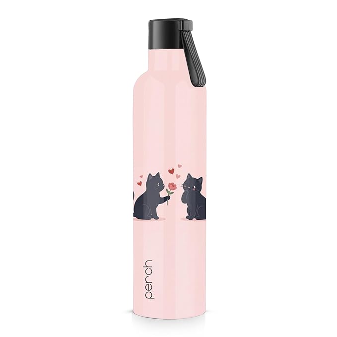 Perch Oasis Pro Insulated Steel Water Bottle 760ml | ISI Certified Hot & Cold Leakproof Flask | BPA-Free Valentine Gift Bottle for Couples, His & Her, Office, Gym & Home | Kitty Crush