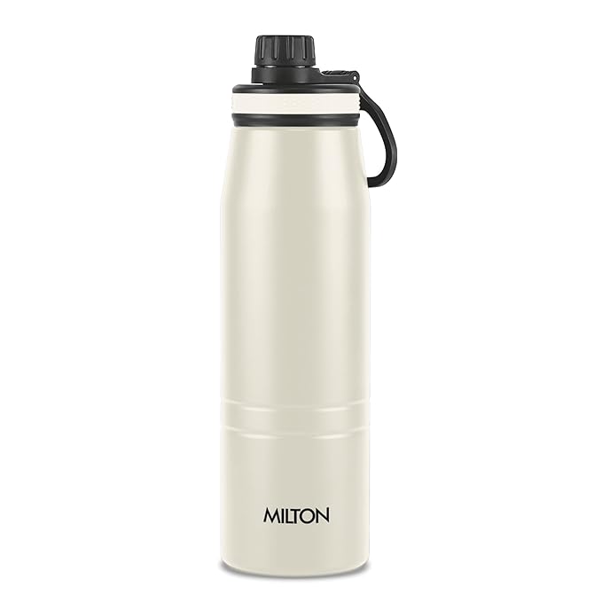 Milton Sparkle 900 Thermosteel Water Bottle with Easy Sip Cap and Handle, 920 ml, Vacuum Insulated Stainless Steel, Hot and Cold, On The Go Bottle for Office College, Ivory