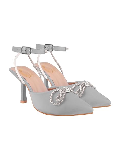Women's Satin High Heel Sandals Pointed Toe Party Heels with Rhinestone Bow & Ankle Strap – Elegant Stilettos for Weddings & Events