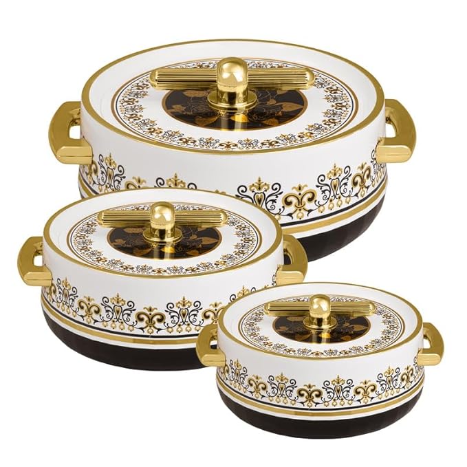 Selvel Elegance Royal Inner Steel Casserole Set of 3 (1700ml, 1200ml, 600ml)|BPA Free|Advanced P.U. Insulation|Keeps Food hot & Fresh Chapati, Roti, Biryani (Royal Coral Black)