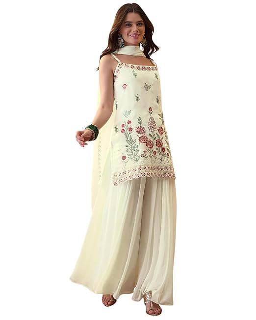 Amazon Brand - Tavasya Orange Bitaliyan Silk Blend Cotton Thread Embroidered Kurta Set with Pant and Dupatta for Wear (TKVSKS538_INDS_A)