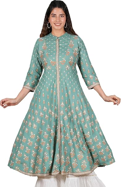 Yash Gallery Women's Rayon Relaxed Fit Anarkali Floral Printed Kurta