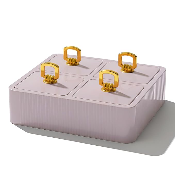Selvel Global Square Dryfruit Box with 4 Compartments | Airtight Multi-Purpose Storage Box with Tray & Lid | Ideal for Diwali Gifting | 500ml Each | BPA-Free (Lid Grey)