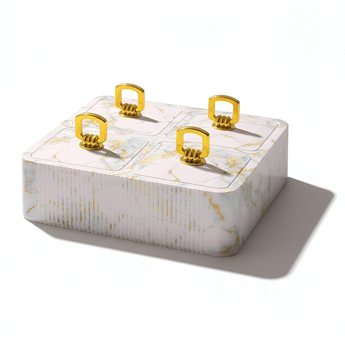 Selvel Global Square Dryfruit Box with 4 Compartments | Airtight Multi-Purpose Storage Box with Tray & Lid | Ideal for Diwali Gifting | 500ml Each | BPA-Free (Italian White)