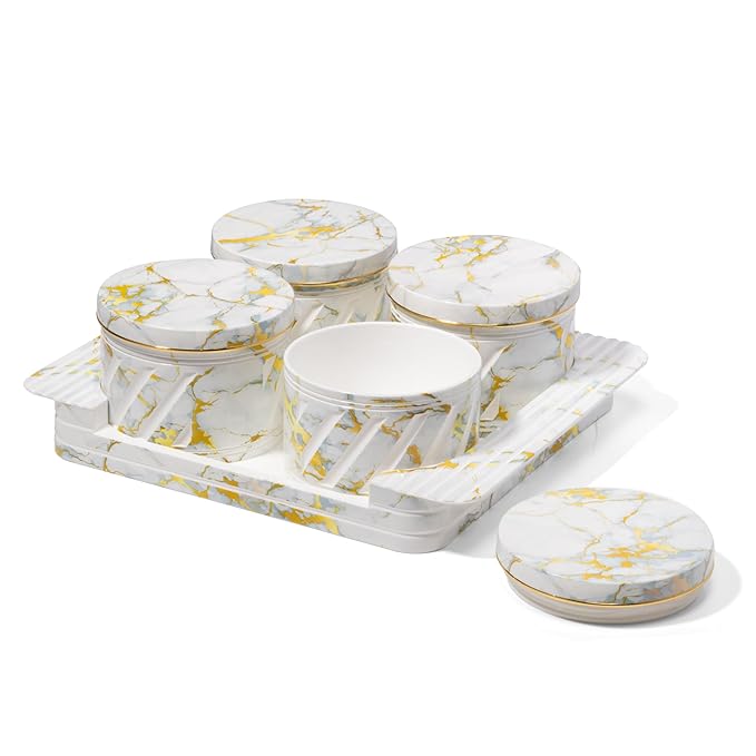 Selvel Unbreakable & Air Tight Dry Fruit Container Tray Set with Lid & Serving Tray, Airtight Container Set Capacity 430 ML (4 Pieces, Polypropylene) (White)