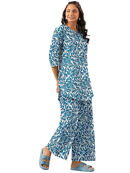 Pinkmint Women's Pure Cotton Co Ord Set l Kurta Sets for Women |Kurta Sets| Printed Kurta with Pant l Stylish Pocket & 3/4 Sleeve Women Co-ord Set (Avaiable in Plus size)