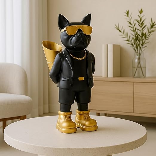 Xtore Fashion Cat Figurine with Gold Sunglasses | Quirky Black Suit Statue | Modern Desk Accessory | Unique Home Decor - (Pack of 1, Black)