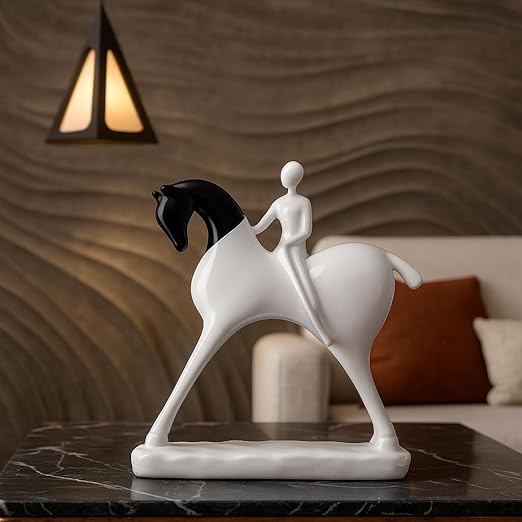 Xtore Modern Artistic Horse and Rider Figurine | Resin Home Decor Accent | Unique Art Piece for Living Room, Office, or Entryway | Elegant and Sleek Design