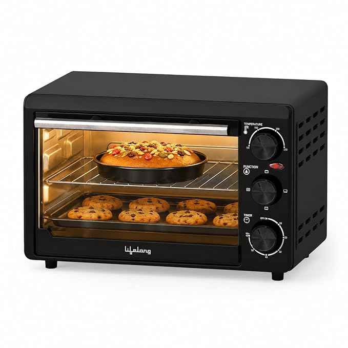 Lifelong LLOT20 20 Litres Oven, Toaster & Griller with Auto Shut Off, OTG Oven for Baking Cake, Pizza, Grilling and Toasting at Home (1 Year Warranty, Black)