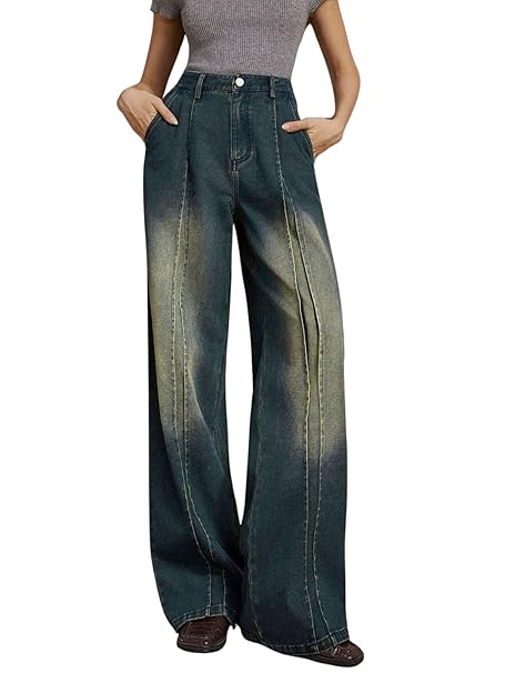 GRECIILOOKS Women High Rise High Waist Jeans Wide Leg Straight Fit Denim | Baggy Cargo Style Casual Pants Daily College Wear