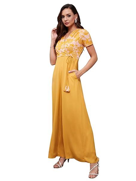 Miss Chase Women's Self Design Cut-Out Georgette Jumpsuit