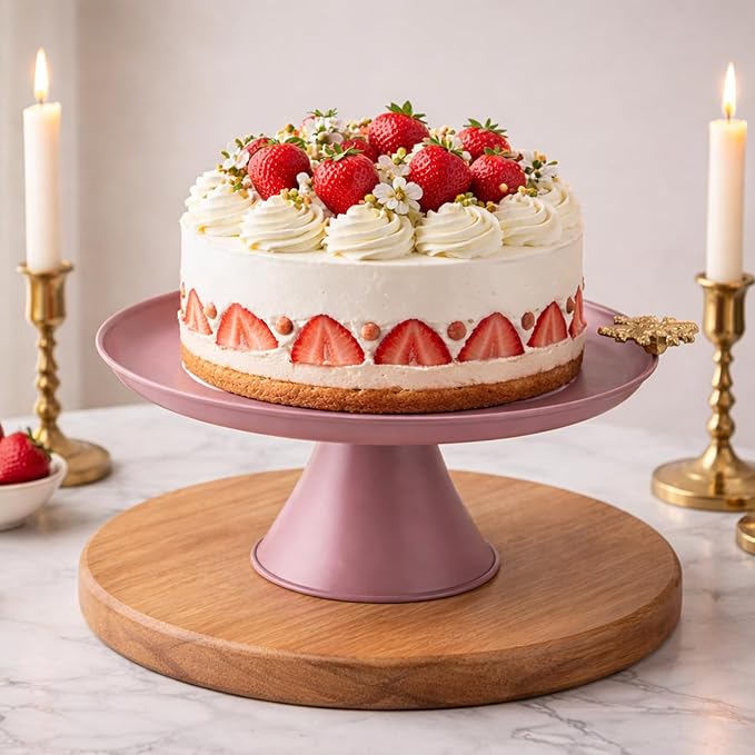 ELAN Royal Hive Cake Stand with Cake Server, Cupcake Stand for Party, Metal, Round (Mauve)