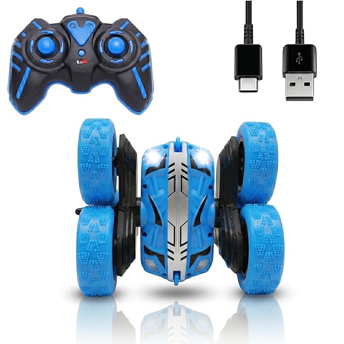 Amazon Brand - Jam & Honey Off Roader Rechargeable Remote Control Car | RC Monster Truck with LED Headlights, Type-C Charging, Anti-Skid Tyres, 120 Ft Range | 2.4GHz Remote Controller - Blue (MT1624)