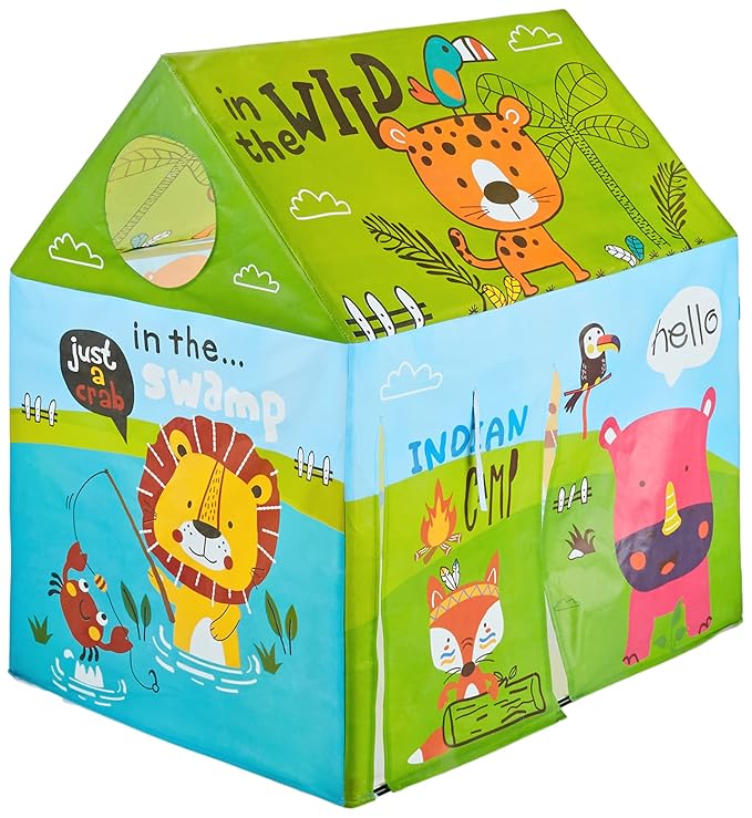 Amazon Brand - Jam & Honey Kids Tent House for Boys & Girls 2+ Years, BIS Certified Safe, Animal Camp Play Tent for Indoor Outdoor Use, Foldable Playhouse, Multicolour