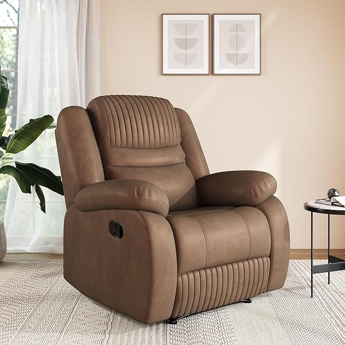 Amazon Brand - Solimo Restora | Single Seater Sofa Recliner | Manual Recliner (Velvet_Brown)