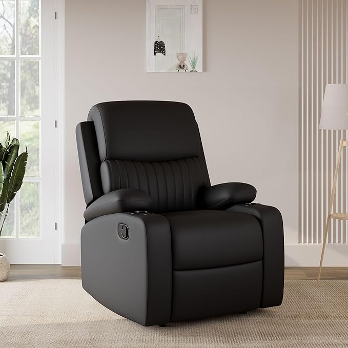 Amazon Brand - Solimo Orleans | Single Seater Sofa Recliner | Manual Recliner (Leatherette_Black)