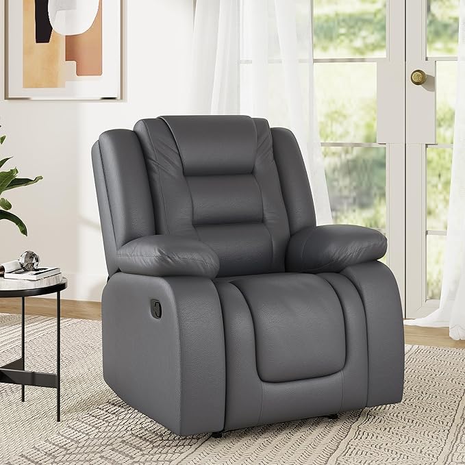 Amazon Brand - Solimo Fraklin | Single Seater Sofa Recliner | Manual Recliner (Leatherette_Grey)