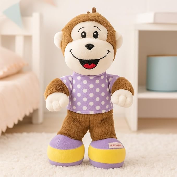 Amazon Brand - Jam & Honey Rockstar Monkey | 30 cm Musical Plush Toy | Sound Efects | BIS Certifed | Soft & Huggable | Pretend Play Toy for Kids