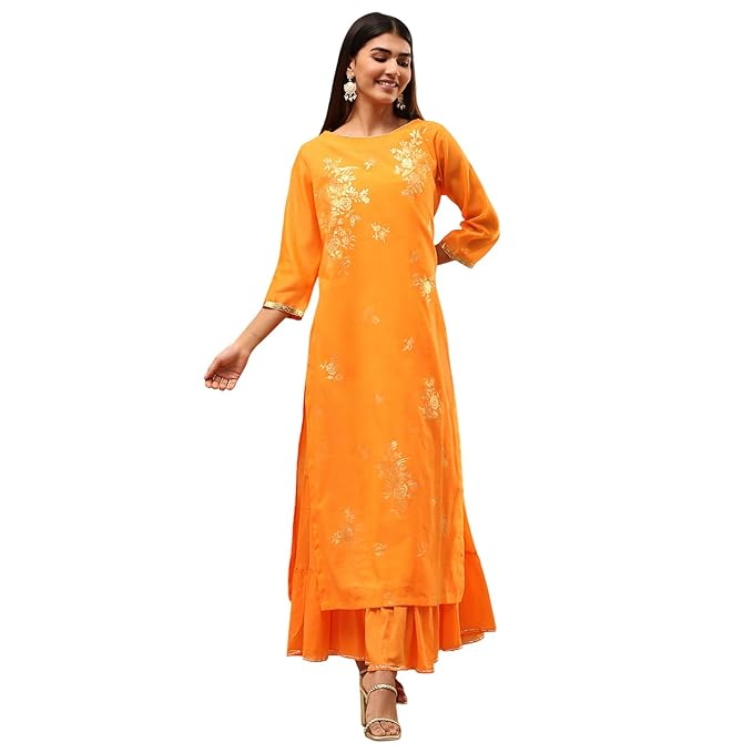 BIBA Women Orange Poly Chanderi Dress