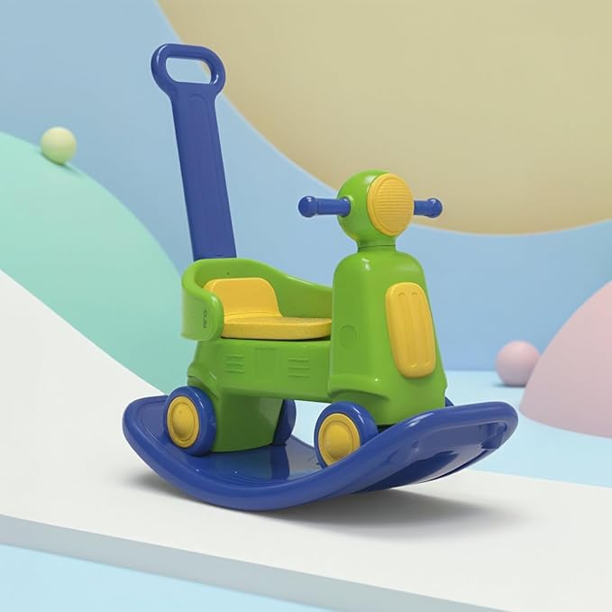 Amazon Brand – Jam & Honey 3-in-1 Toddler Ride-On Scooter & Rocker with Parental Handle | 18+ Months | Detachable Balance Board | Wide Stable Wheels | BIS Certified | Green & Blue