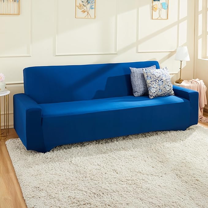 Amazon Brand - Solimo Polyester Spandex Stretchable Sofa Slipcover (3 Seater, Blue)