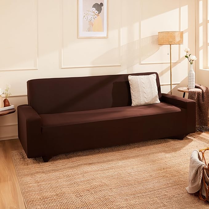 Amazon Brand - Solimo Polyester Spandex Stretchable Sofa Slipcover (3 Seater, Brown)