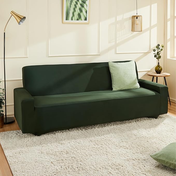 Amazon Brand - Solimo Polyester Spandex Stretchable Sofa Slipcover (3 Seater, Olive)