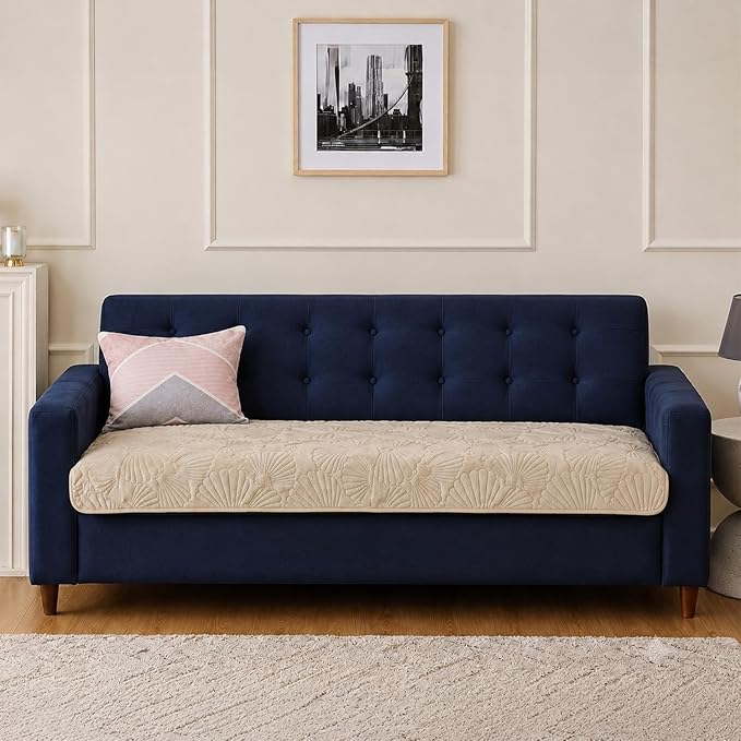 Amazon Basics – Velvet Quilted Make Your Own Sofa Cover |70 x 180 cm| Microfiber Sofa Slipcover (Damask,Cream, 3 Seater)