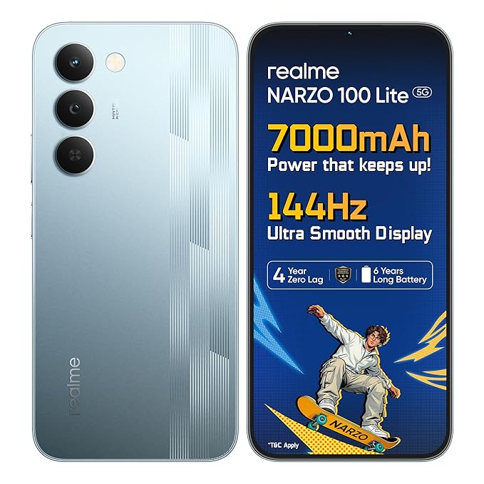 realme narzo 100 Lite 5G (Frost Silver,4GB+64GB) | 7000mAh Titan Battery | 4 Years, Zero Lag | 144 Hz Ultra Smooth Display | 6 nm Octa-core 5G Chipset | Color Pop Design | VC Cooling