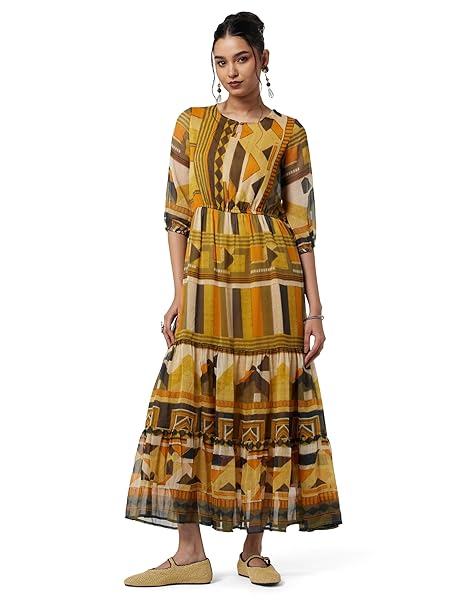 BIBA Women Cotton Blend Tiered Printed Dress