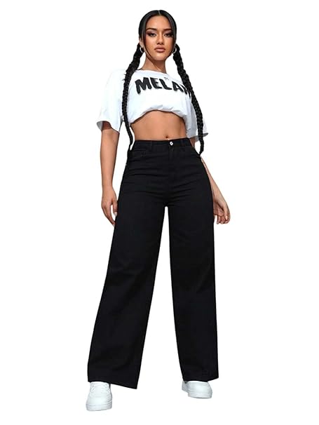 KOTTY Women’s High Waist Straight Fit Denim Jeans | Stretchable| Wide Leg & Regular Fit Stylish Wear