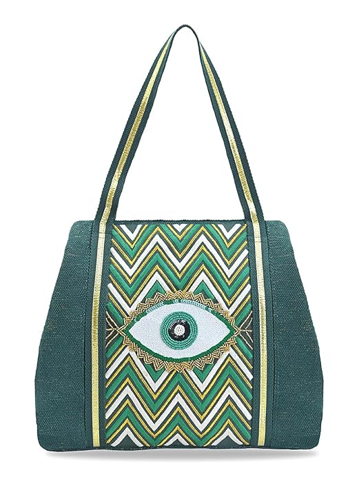 Boho Girl Embellished Tote | Hand Beaded Jacquard Tote | Handicrafted Bag for Women | Multicolour Bead Embellished Handbag | Wedding gift