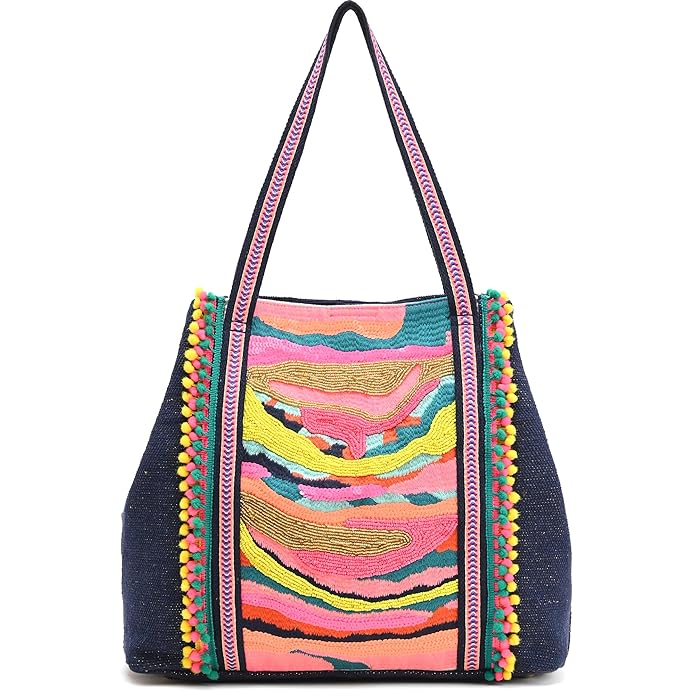 Boho Girl Embellished Tote | Hand Beaded Jacquard Tote | Handicrafted Bag for Women | Multicolour Bead Embellished Handbag | Wedding gift