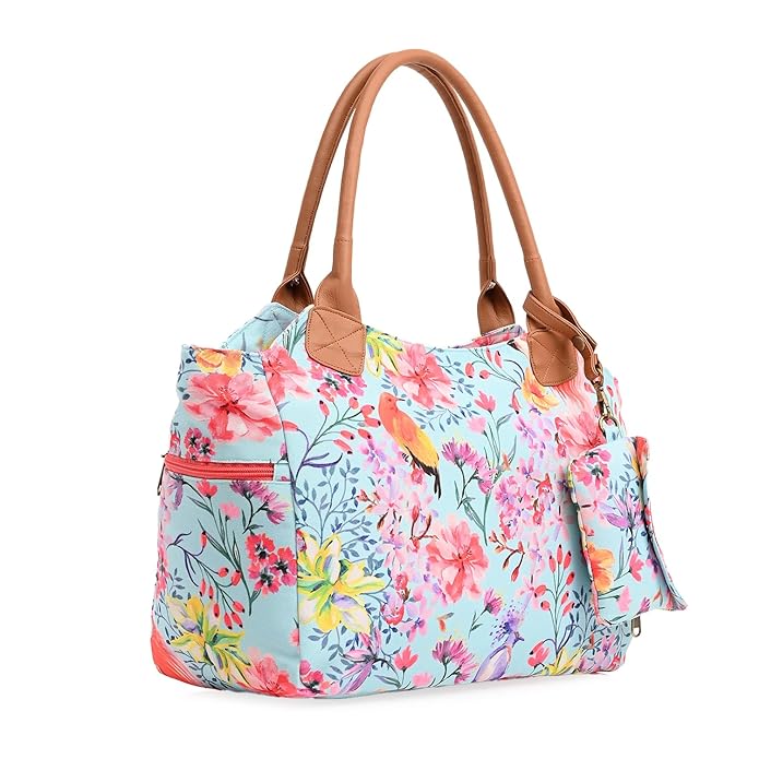 Boho Girl Summer Floral Printed Women Handbag | Top Handle Bag | Spacious Handbag For Women | Multiple Compartment | Ladies Handbag With Shoulder Straps Pack of 1 Bag (Multi Colour)
