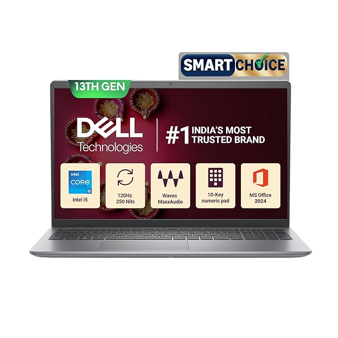 Dell 15 Smart Choice (Previously Inspiron), 13th Gen Intel Core i5-1334U (16GB RAM, 1TB SSD) FHD, 15.6"/39.62cm, Windows 11 MSO'24, Silver, 1.62kg, 12 Month McAfee, Backlit KB, Thin & Light Laptop