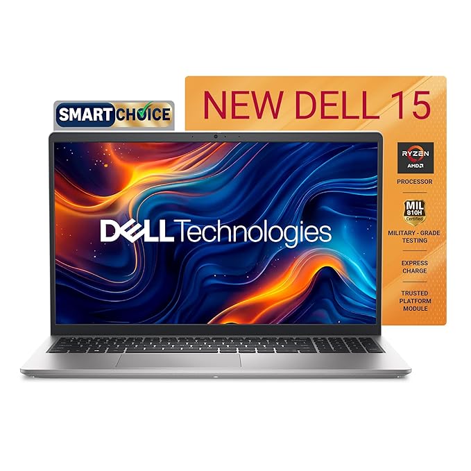 Dell 15, Smart Choice AMD Ryzen 7-7730U, 16GB DDR4, 512GB SSD, FHD, 15.6"/39.6cm, Windows 11, Microsoft Office Home 2024, Silver, 1.63Kg, 120Hz 250nits, AMD Radeon Graphics, Thin & Light Laptop