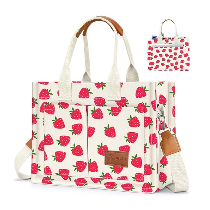 PALAY® Tote Bag for Woman Small Canvas Crossbody Bag with Removable Strap Multi-compartments Casual Working School Hand Bags for Women