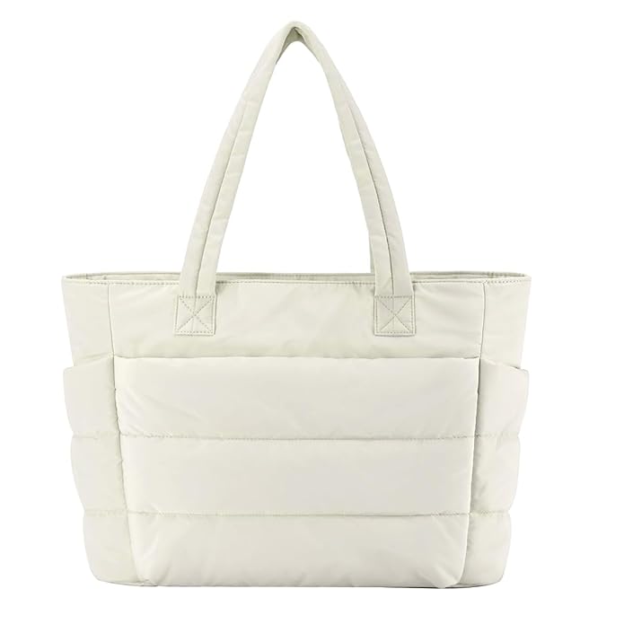 PALAY® Fashion Tote Bag for Women Soft Handbag Lightweight Puffy Tote Bag Travel Shoulder Bag 15.6 inch Laptop Handbag Quilted Work Bag for Women, 13.8 x 6.3 x 19.3 inches Stylish Everyday Carry