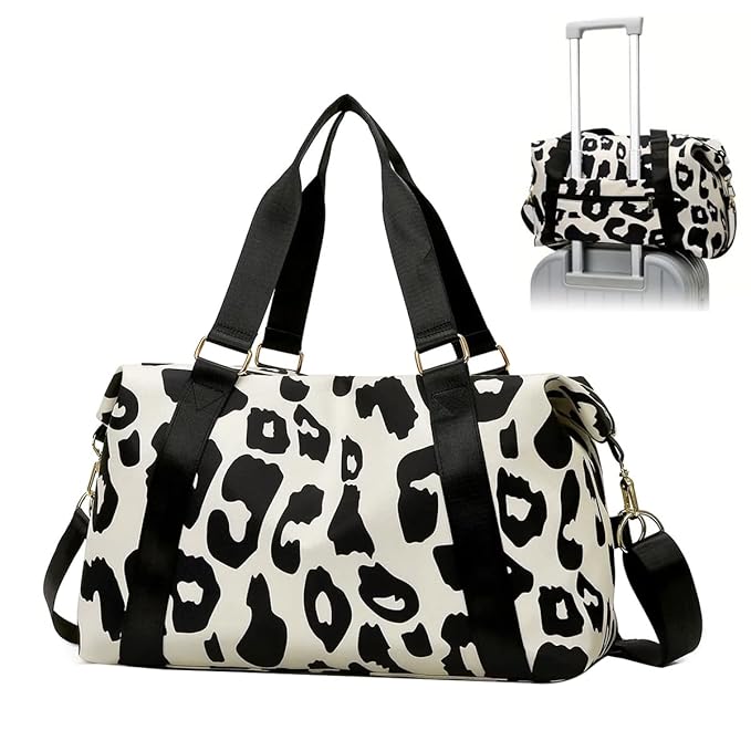 PALAY® Travel Bag Oxford Weekender Bags Large Capacity Waterproof Yoga Sports Bag Adjustable Cow Print Portable for Weekend Vacation