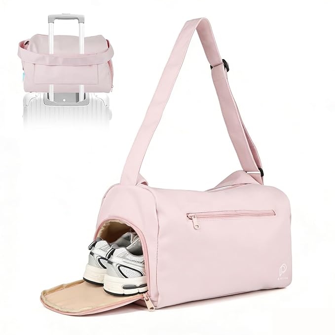PALAY® Gym Bag with Shoe Compartment Workout Sport Duffle Bags for Women Travel Waterproof Shoulder Overnight Bag Lightweight Carry on Tote Bags for Swim, Yoga, Dance(Pink