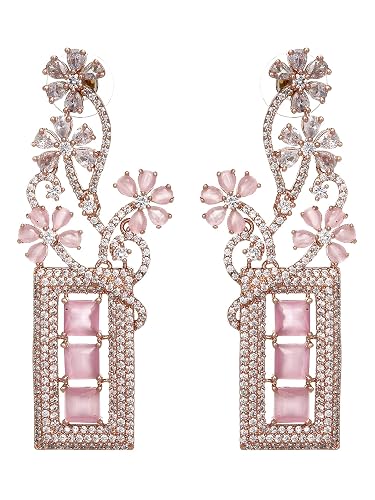 Karatcart American Diamond Studded Floral Dangler Earrings for Women