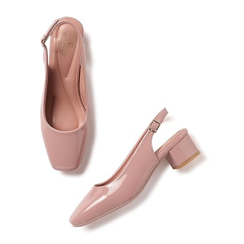Marc Loire Women Square Toe Solid Block Heel Pumps for Office, Party and Formal Wear